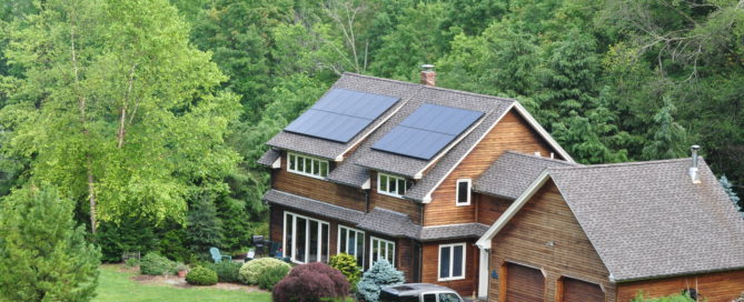 Solar installation on a home in the woods.