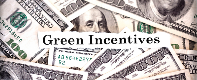 Green incentives with U.S. hundred-dollar bills, highlighting 2025 solar incentives from Sunergy Systems for Washington homeowners.