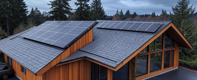 Modern home with rooftop solar panels installed by Sunergy Systems, showcasing efficient solar energy solutions in the Pacific Northwest.